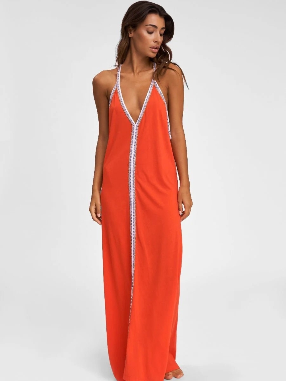 Pitusa Bright Orange Halter Maxi Sun Dress